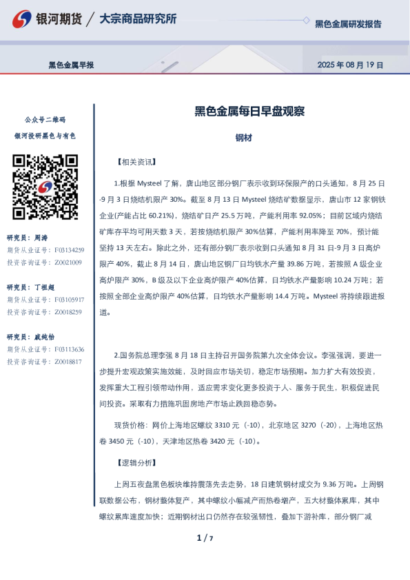 黑色金属早报