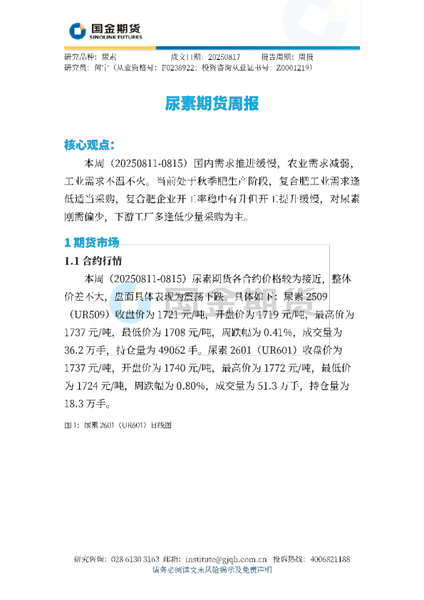 尿素期货周报