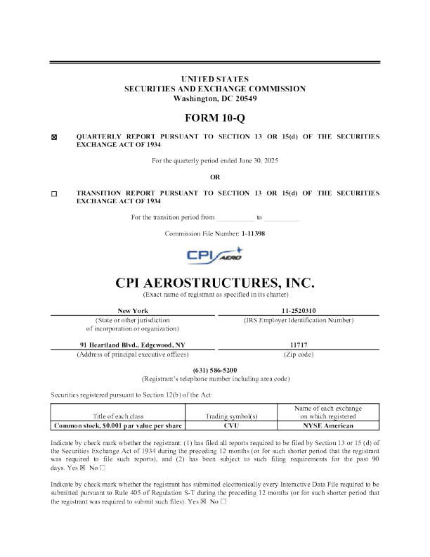 CPI航空:2025年季度报告
