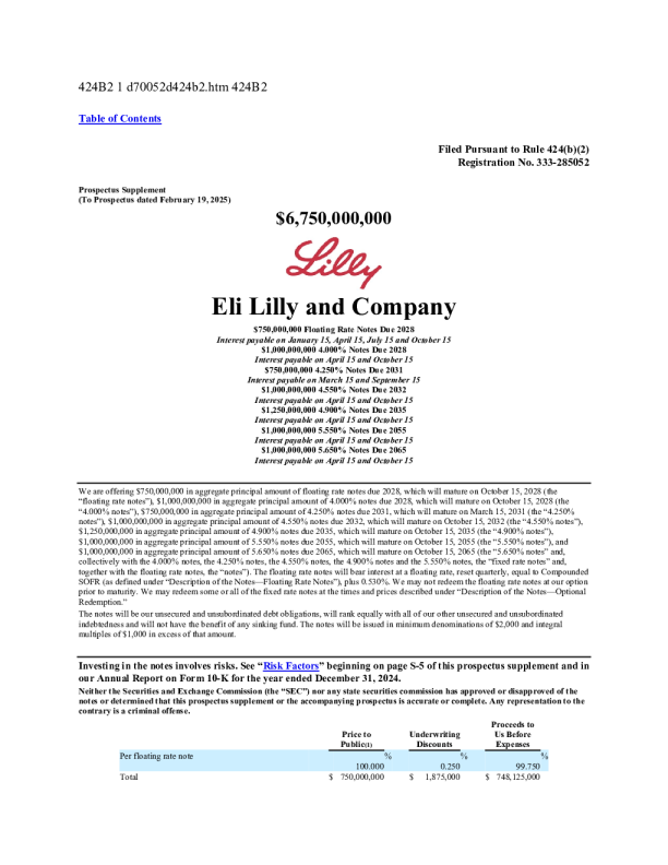 礼来美股招股说明书(2025-08-19版)