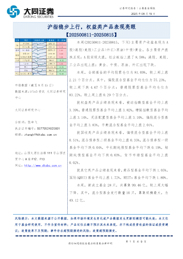 公募基金周报：沪指稳步上行，权益类产品表现亮眼
