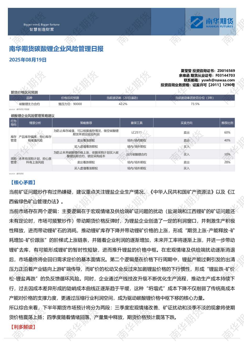 碳酸锂企业风险管理日报