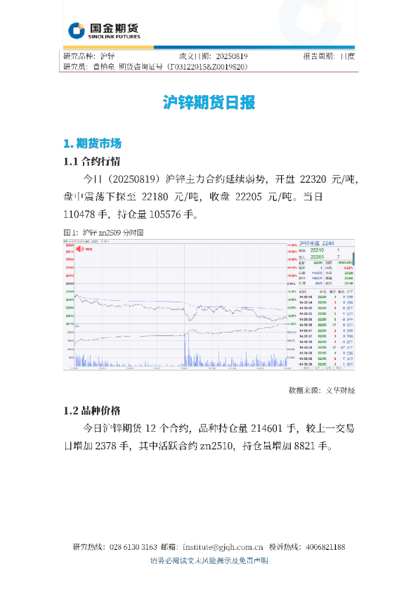 沪锌期货日报