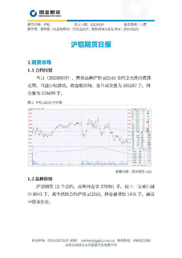 沪铝期货日报