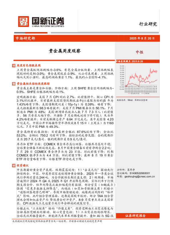 贵金属周度观察