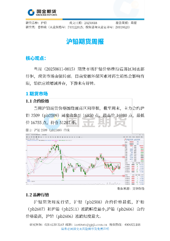 沪铅期货周报