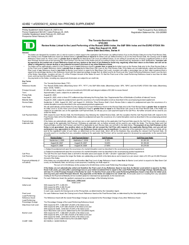 道明银行美股招股说明书(2025-08-21版)