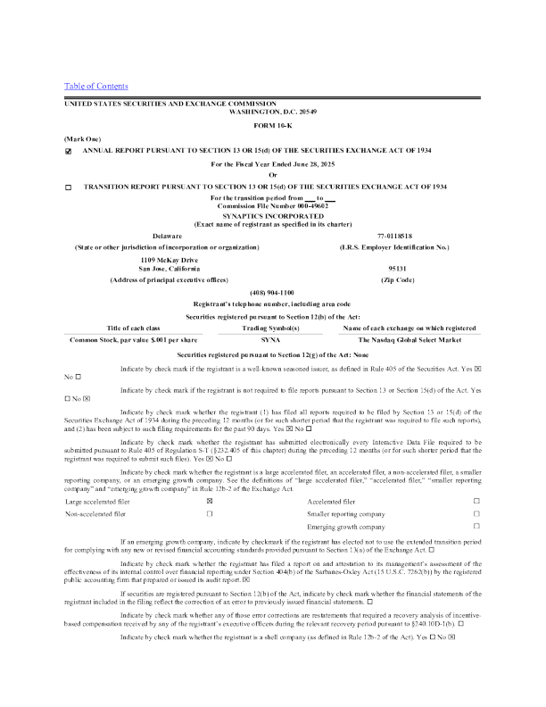 Synaptics Inc 2024年度报告