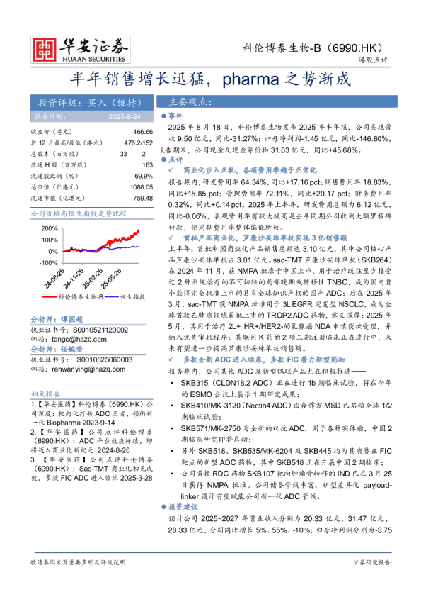 半年销售增长迅猛，pharma之势渐成