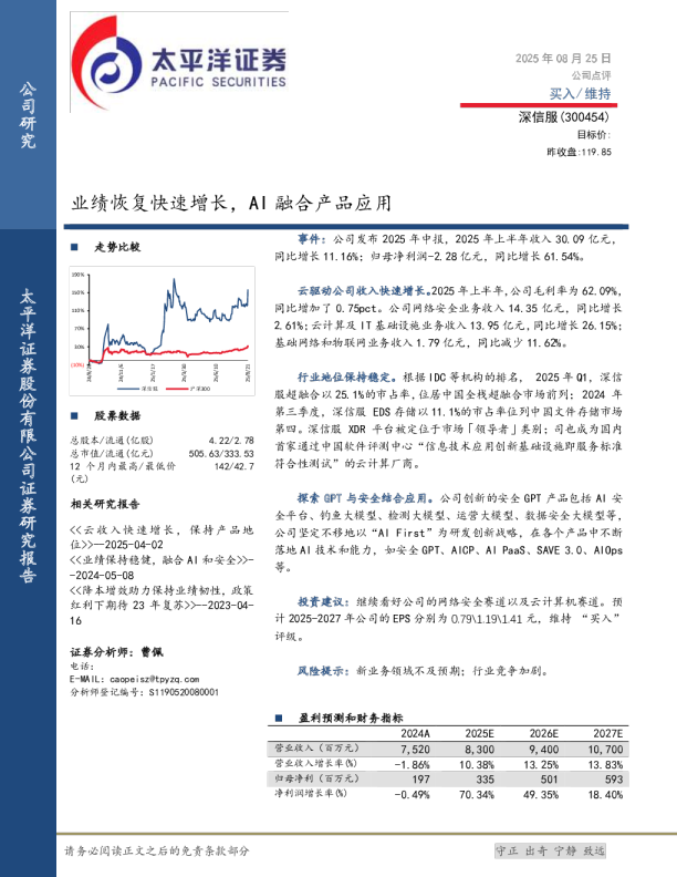 业绩恢复快速增长，AI融合产品应用