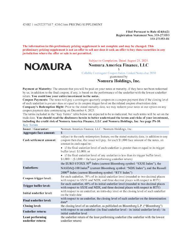 野村控股美股招股说明书(2025-08-25版)