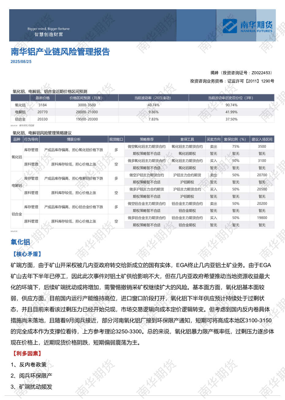南华铝产业链风险管理报告