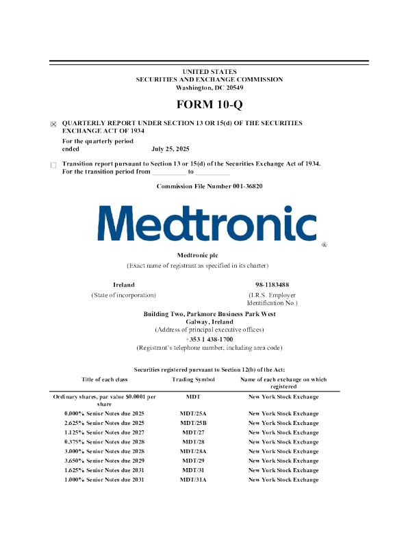 美敦力:2025年季度报告