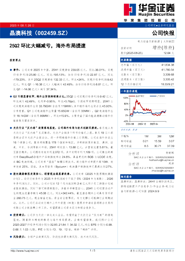 25Q2环比大幅减亏,海外布局提速