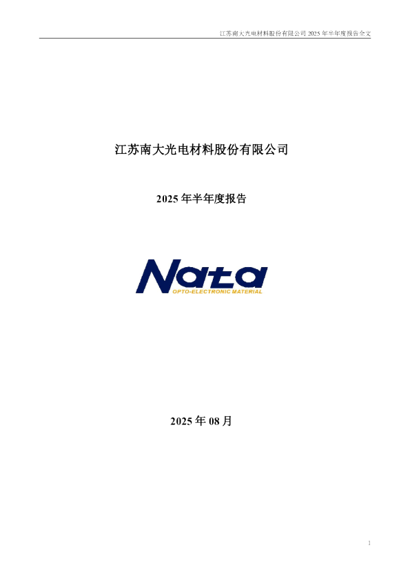 南大光电：2025年半年度报告