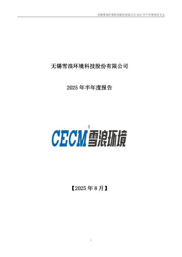 雪浪环境：2025年半年度报告