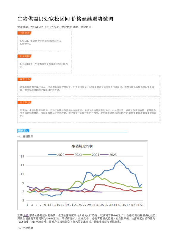 生猪供需仍处宽松区间 价格延续弱势微调