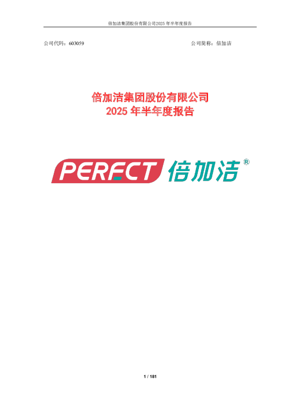 倍加洁:倍加洁2025年半年度报告