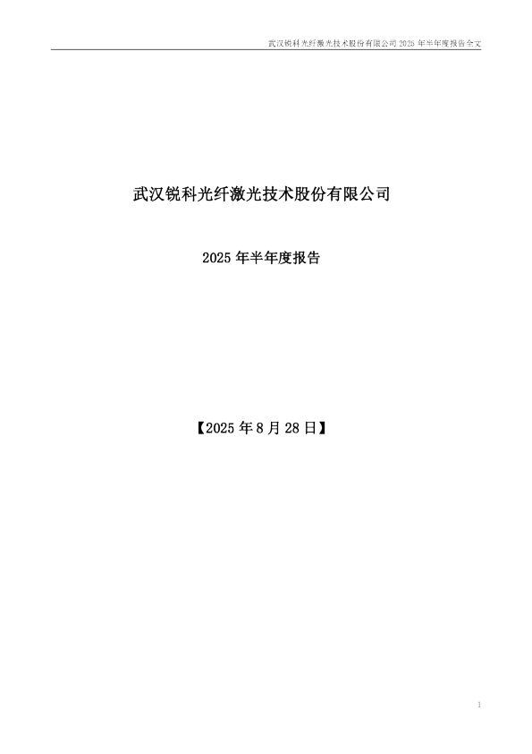 锐科激光：2025年半年度报告