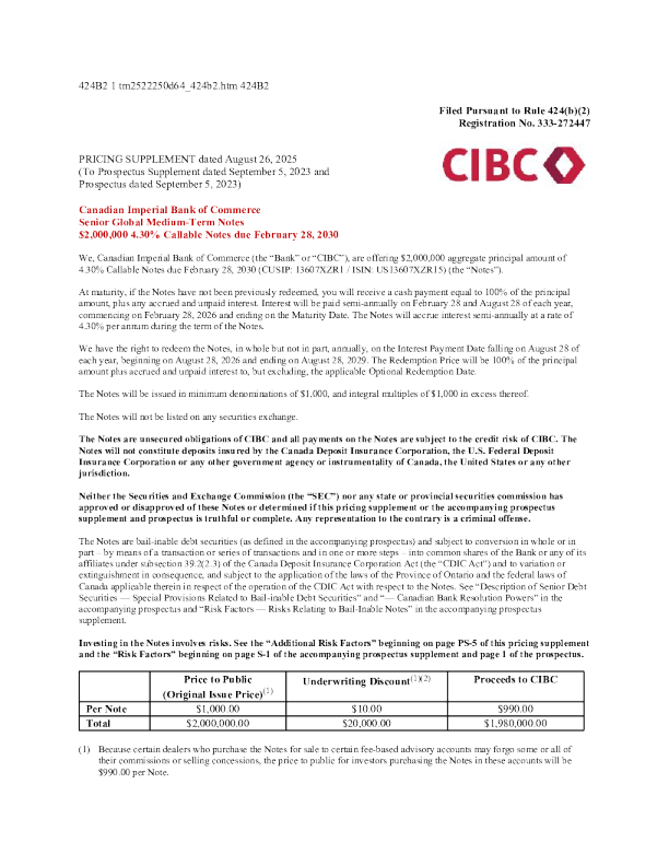 加拿大帝国商业银行美股招股说明书(2025-08-28版)