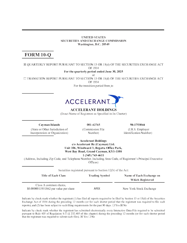 Accelerant Holdings：2025年季度报告