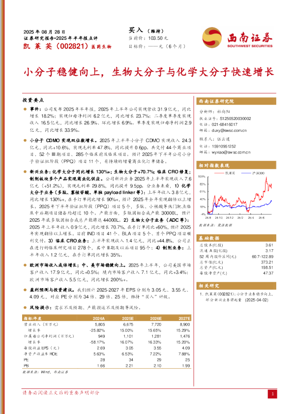 2025年半年报点评：小分子稳健向上，生物大分子与化学大分子快速增长