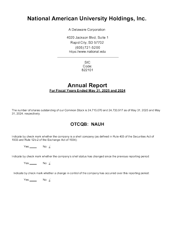 美国国家大学控股公司：2024年度报告