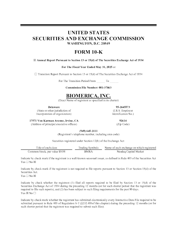 Biomerica：2024年度报告