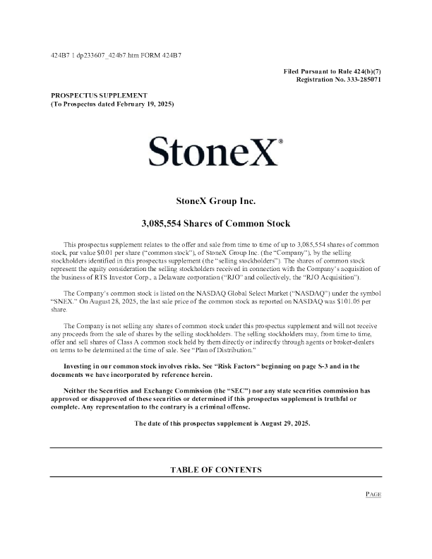 StoneX Group Inc美股招股说明书(2025-08-29版)