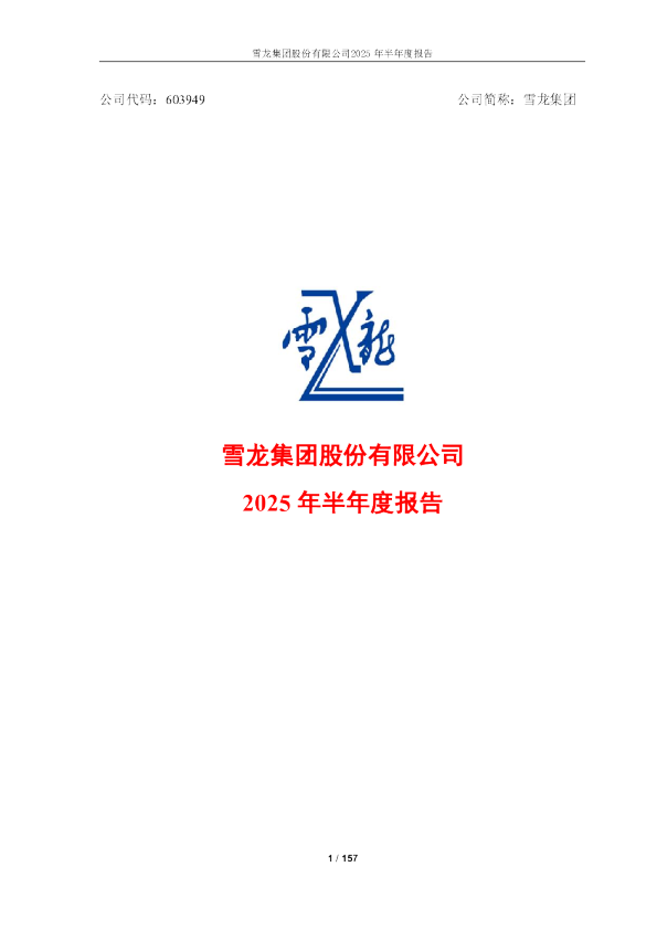 雪龙集团：2025年半年度报告