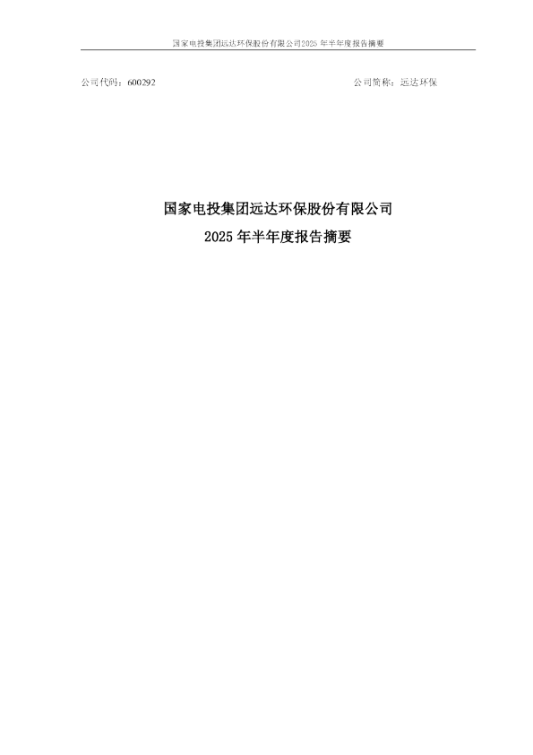 远达环保：远达环保2025年半年度报告