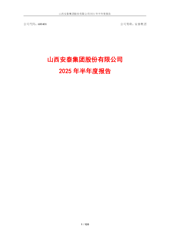 安泰集团：安泰集团2025年半年度报告