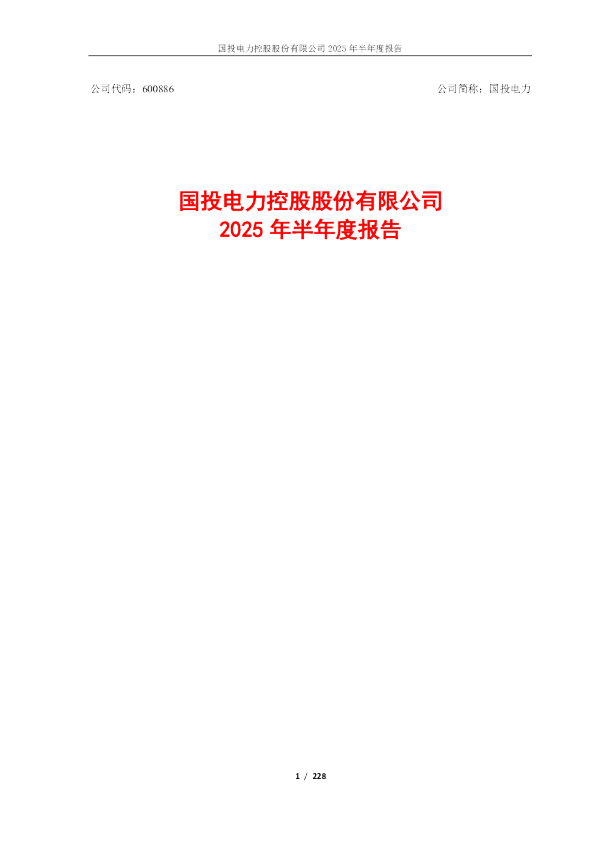 国投电力：2025年半年度报告
