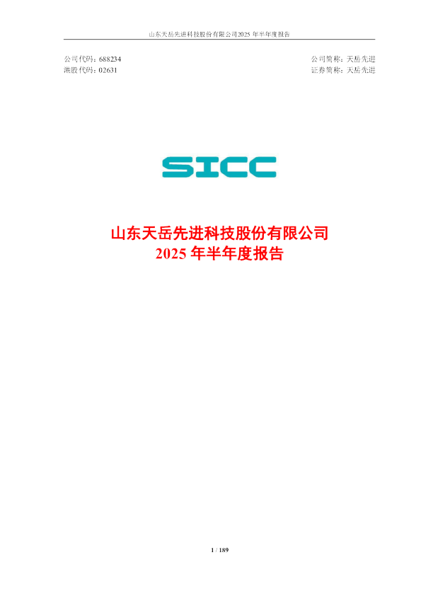 天岳先进：2025年半年度报告