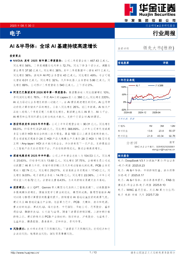 电子行业周报：AI&半导体：全球AI基建持续高速增长