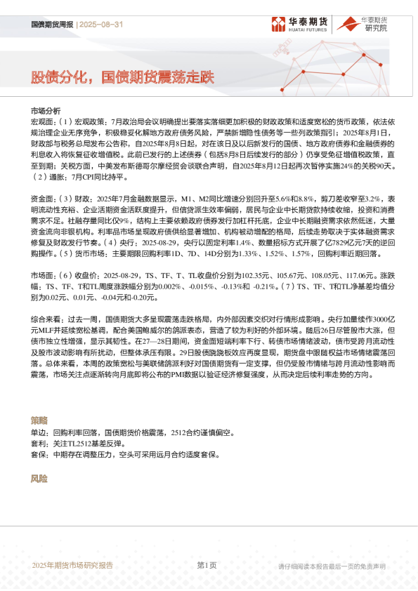 国债期货周报：股债分化，国债期货震荡走跌