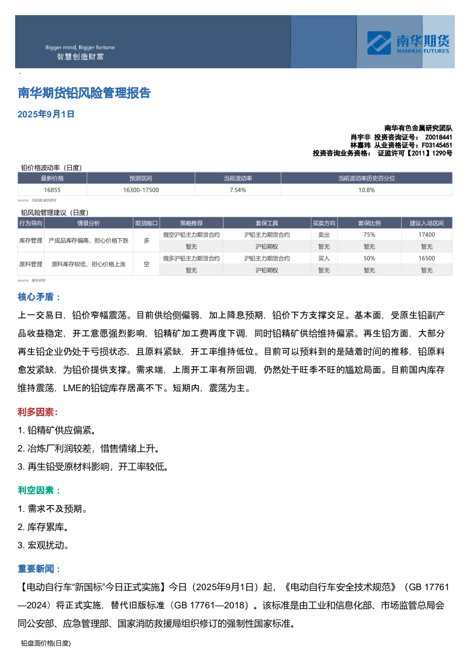 南华期货铅风险管理报告