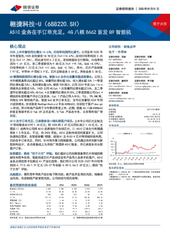 ASIC业务在手订单充足，4G八核8662首发G9智能机