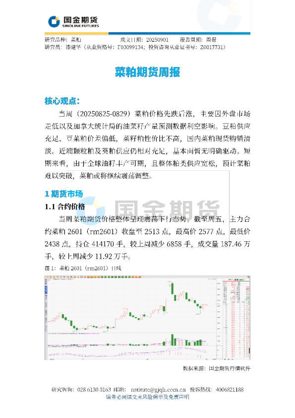 菜粕期货周报