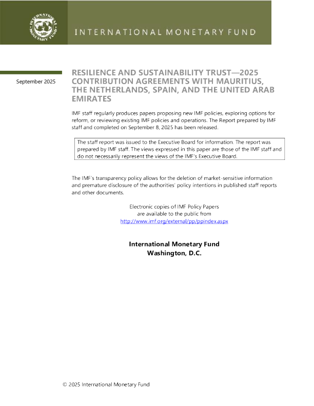 韧性和可持续性信托——与毛里求斯、荷兰、西班牙和阿拉伯联合酋长国签订的2025年捐款协议（英）