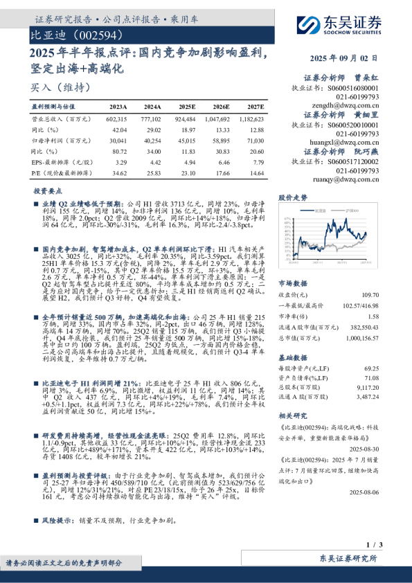 2025年半年报点评：国内竞争加剧影响盈利坚定出海+高端化