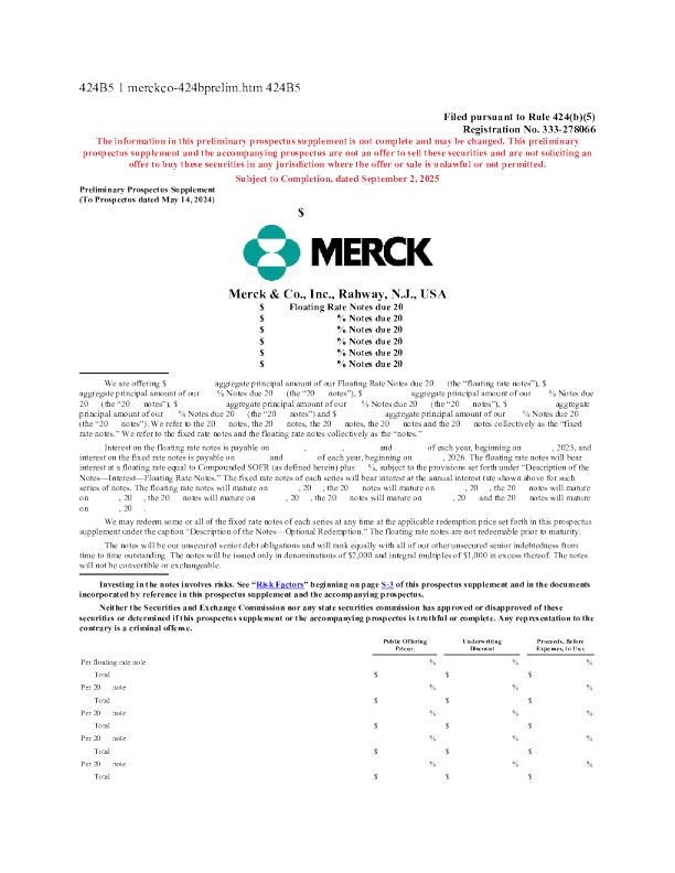 默沙东美股招股说明书(2025-09-02版)