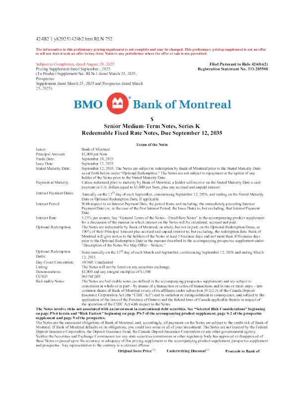 蒙特利尔银行美股招股说明书(2025-09-02版)