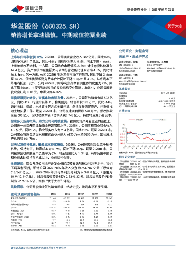 销售增长拿地谨慎，中期减值拖累业绩