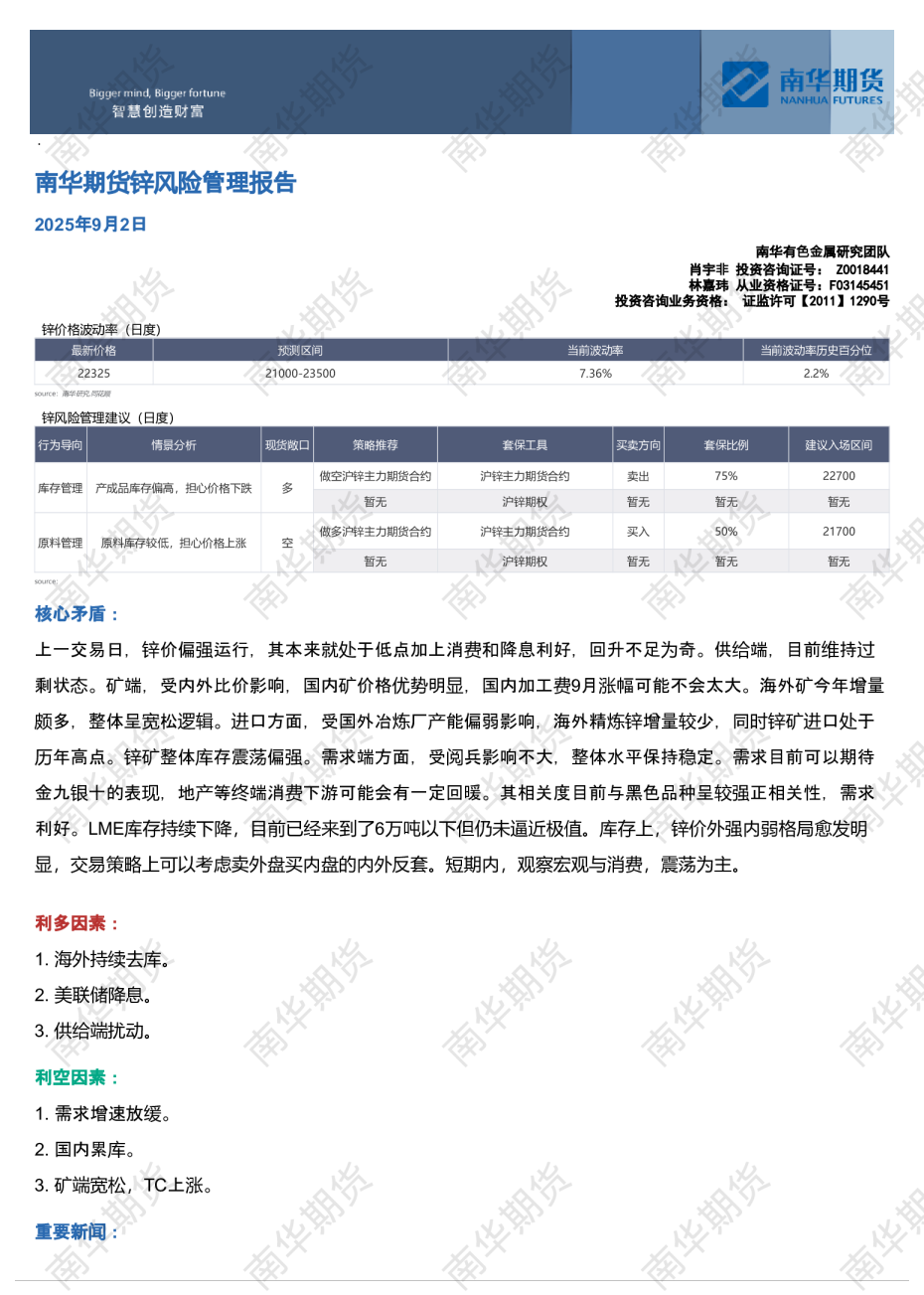 锌风险管理报告