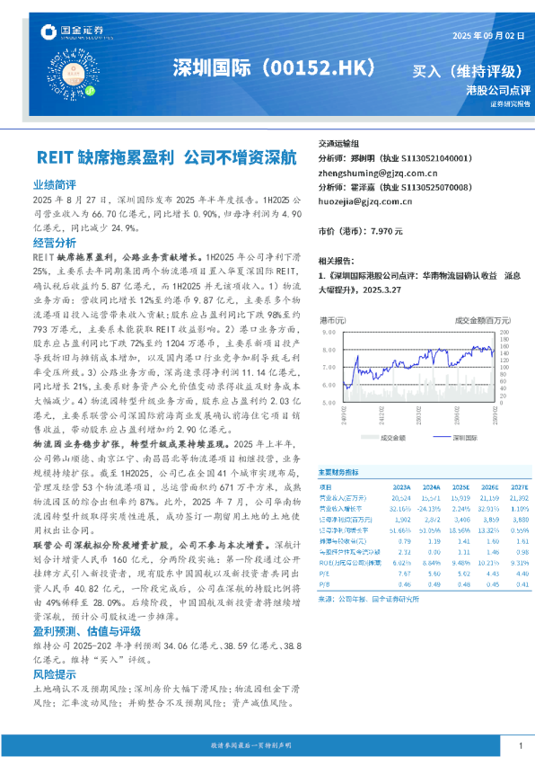 REIT缺席拖累盈利 公司不增资深航