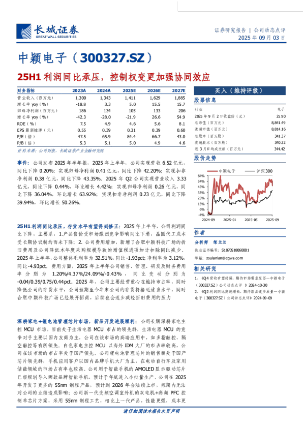 25H1利润同比承压,控制权变更加强协同效应