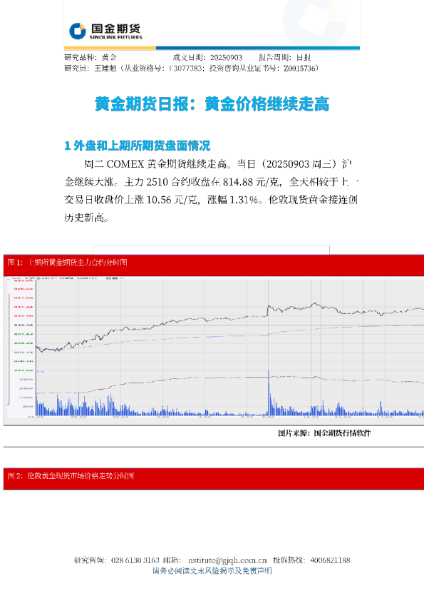 黄金期货日报：黄金价格继续走高