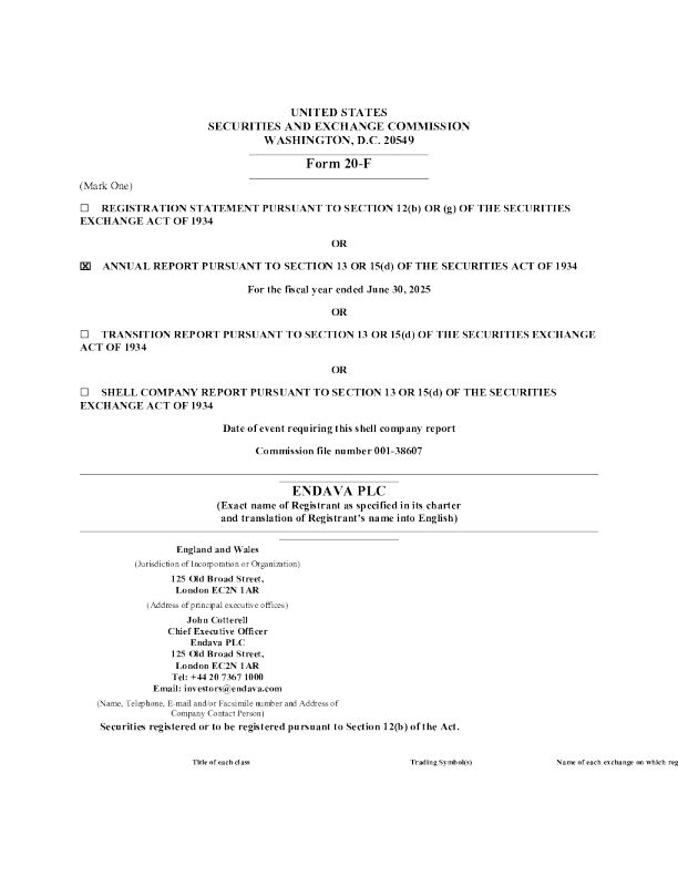 Endava：2025年年度报告和过渡报告