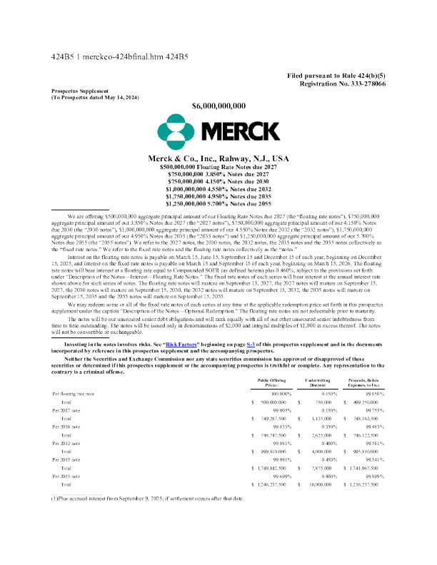 默沙东美股招股说明书(2025-09-04版)